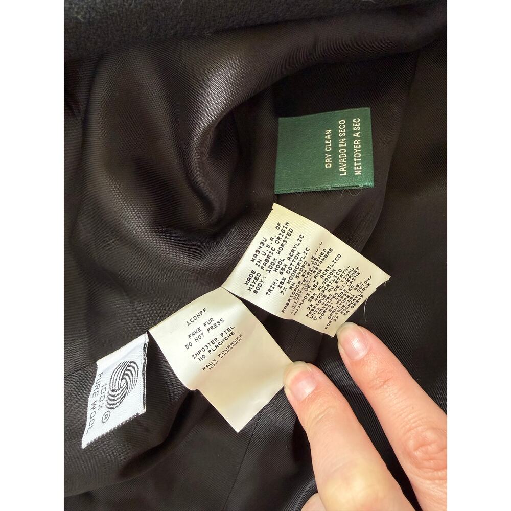 Vintage Lauren Ralph Lauren Wool Blazer Jacket Faux Fur Collar Black Sz 14 - Picture 7 of 9